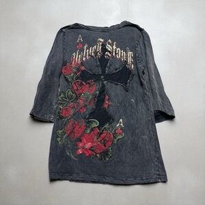 Velvet Stone Distressed Black Emo Grunge Y2K Punk Cross Shirt Size L Affliction
